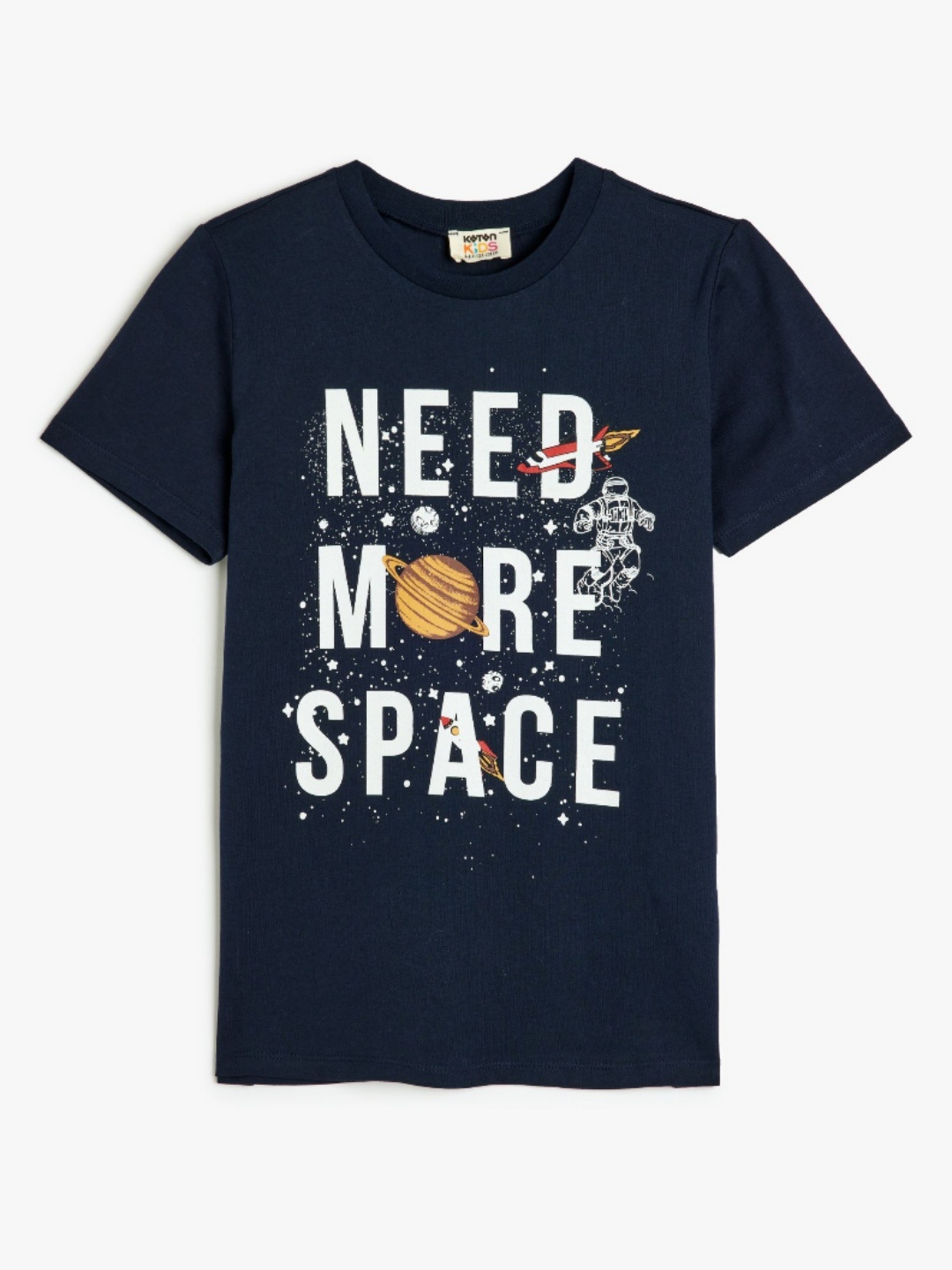 

Koton Boys Typography Printed Round Neck Cotton T-shirt, Navy blue
