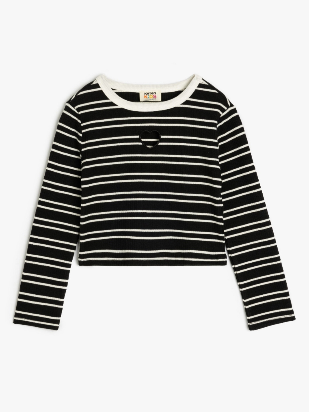 

Koton Girls Striped Boat Neck T-shirt, Black