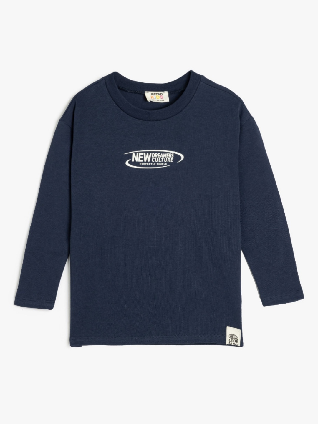 Koton Boys Typography Printed Round Neck Cotton T-shirt, Navy blue