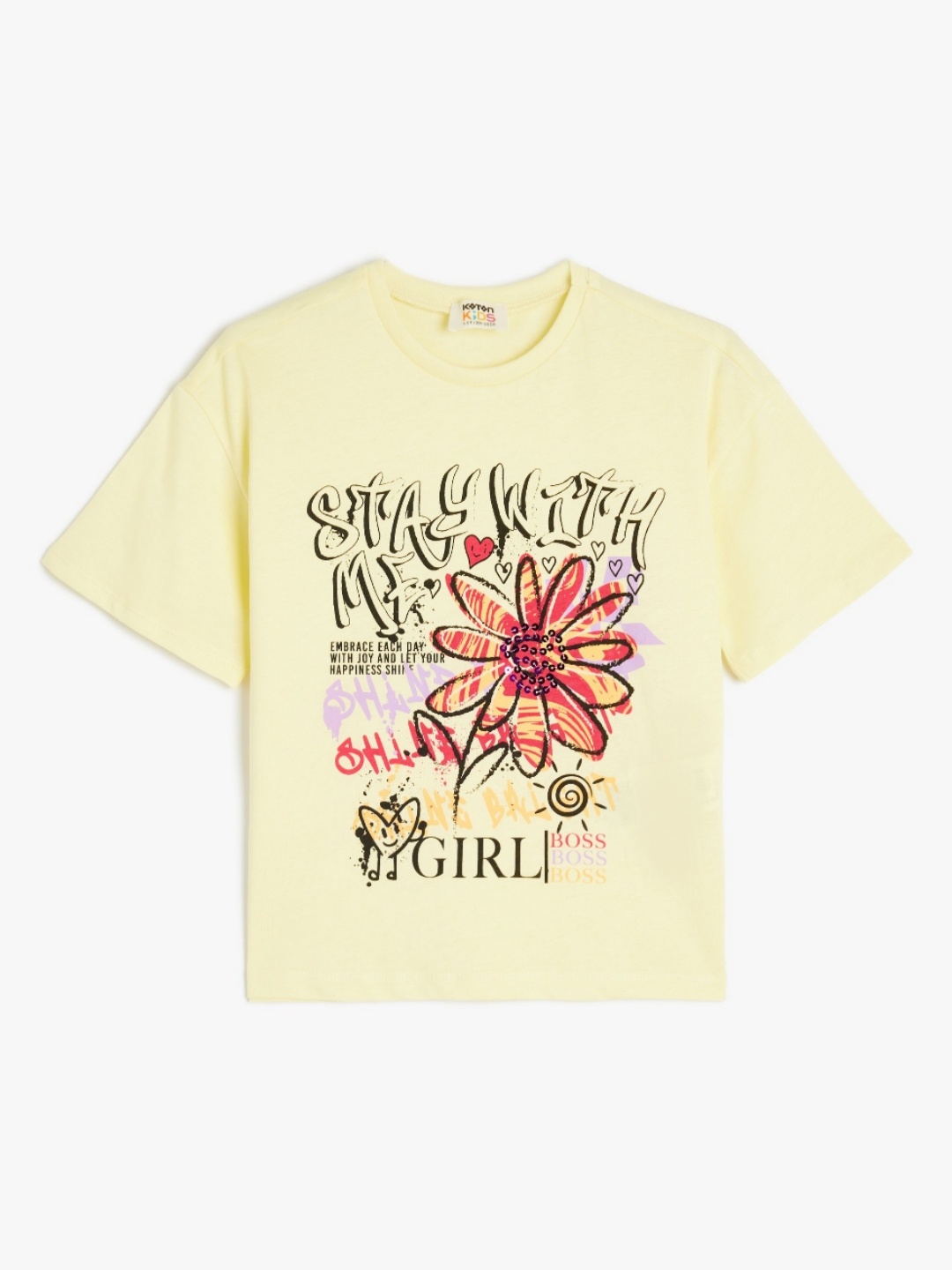 

Koton Girls Floral Printed Round Neck Cotton T-shirt, Yellow