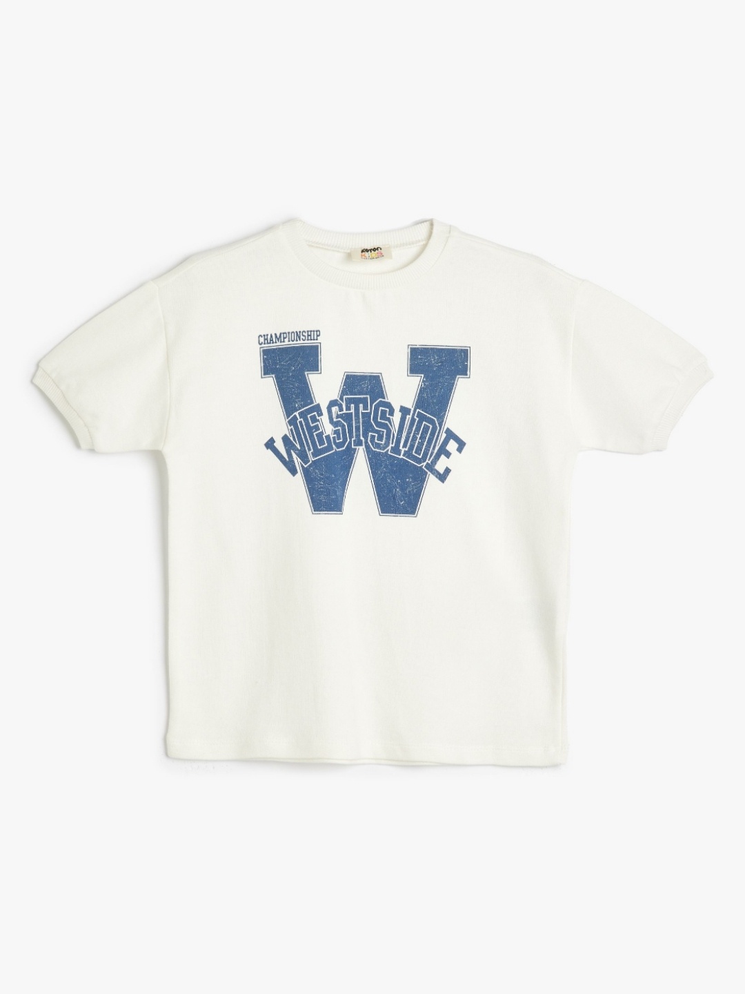 

Koton Boys Typography Printed Round Neck Cotton T-shirt, Cream