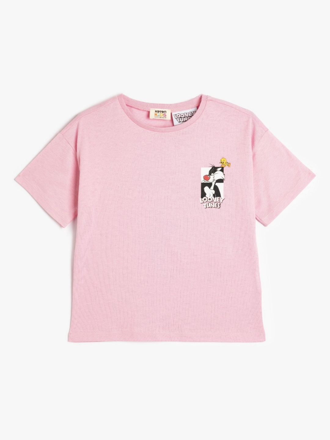 

Koton Girls Graphic Printed Round Neck Cotton Looney Tunes T-shirt, Pink