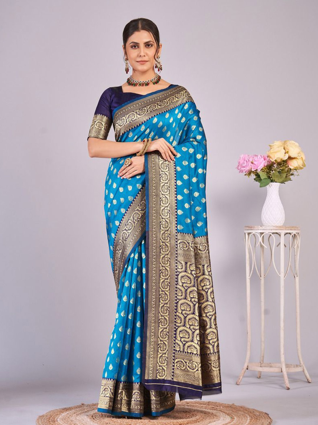 Mangalam Fashion Diva Woven Design Zari Banarasi Saree, Blue