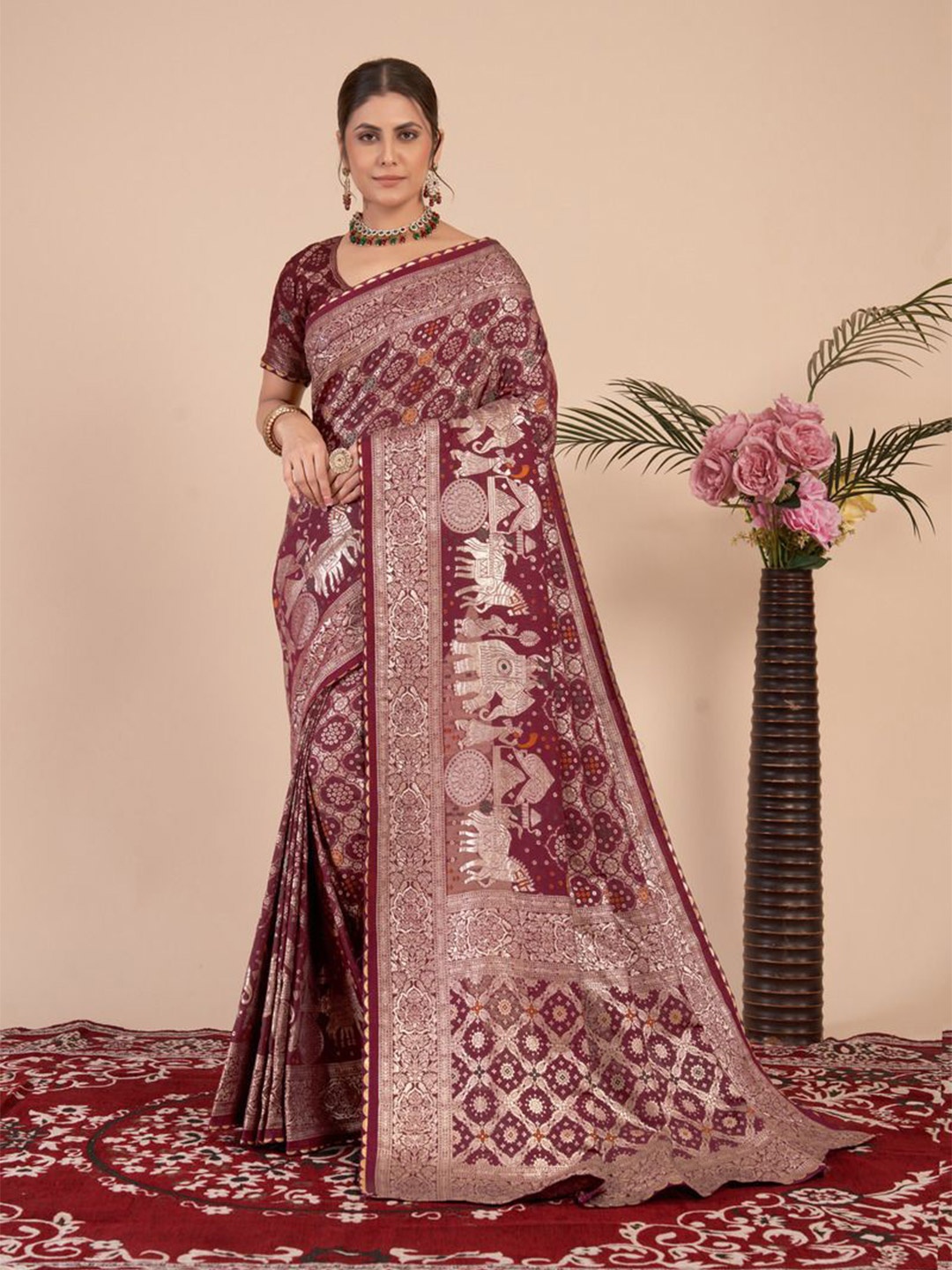 Mangalam Fashion Diva Women Woven Design Banarasi Zari Saree, Purple