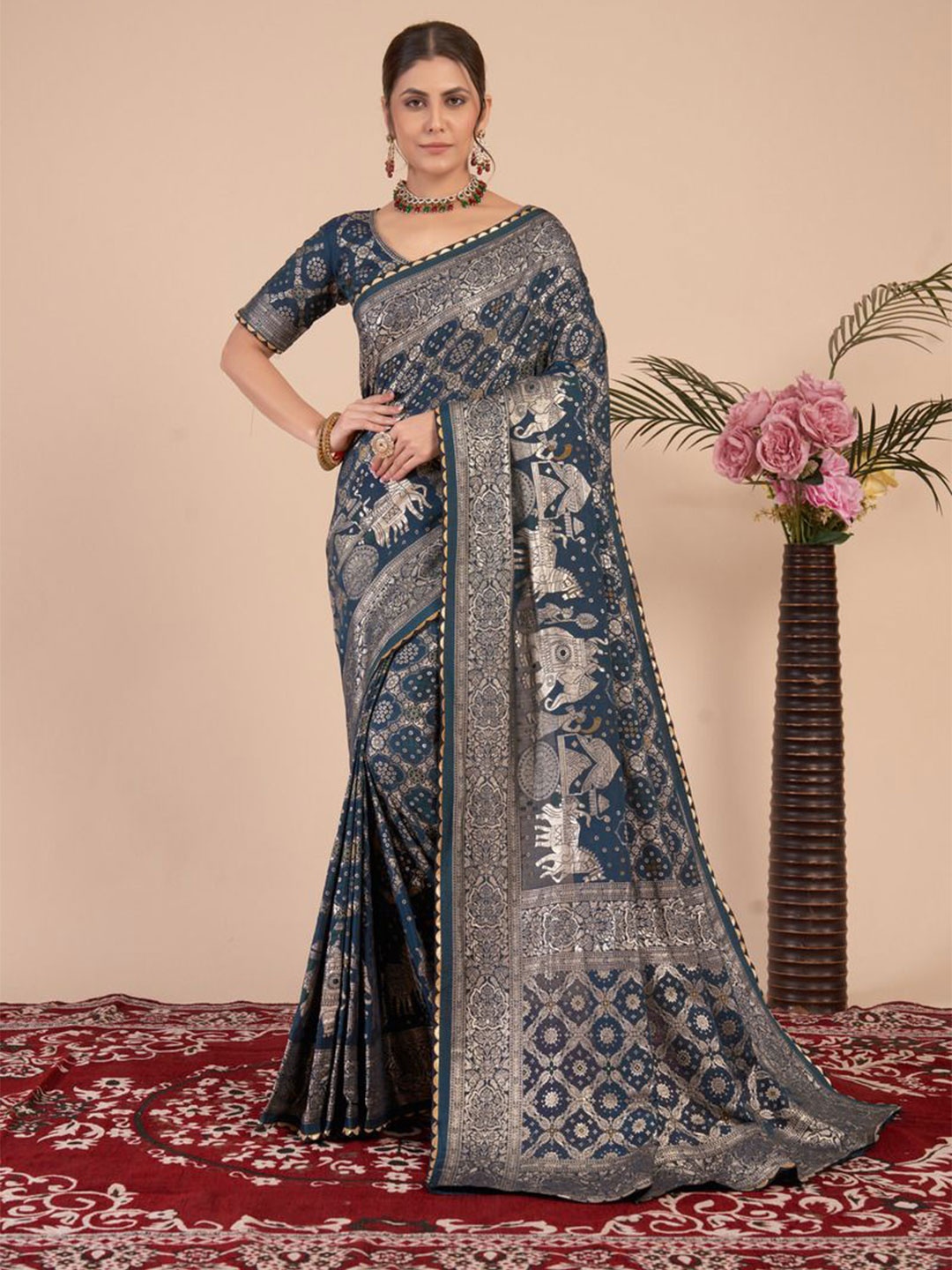 Mangalam Fashion Diva Woven Design Zari Banarasi Saree, Blue
