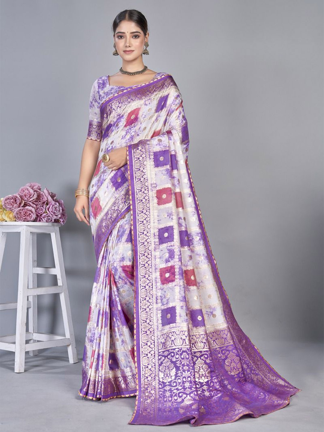 Mangalam Fashion Diva Woven Design Zari Banarasi Saree, Lavender