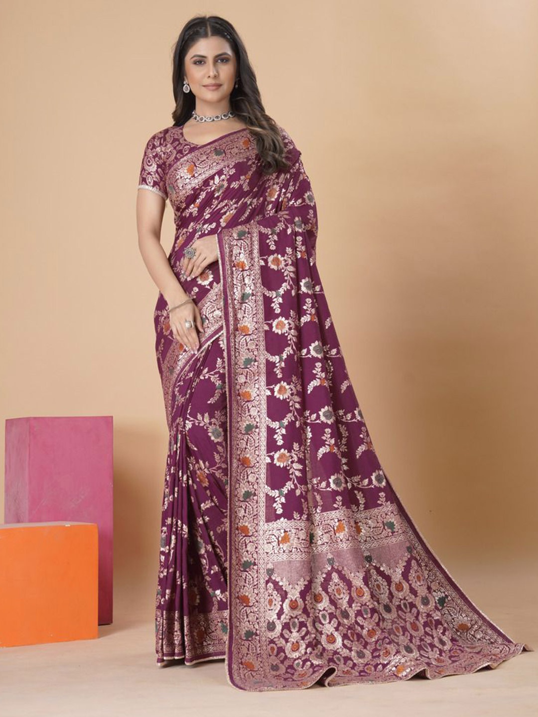 

Mangalam Fashion Diva Woven Design Zari Banarasi Saree, Purple