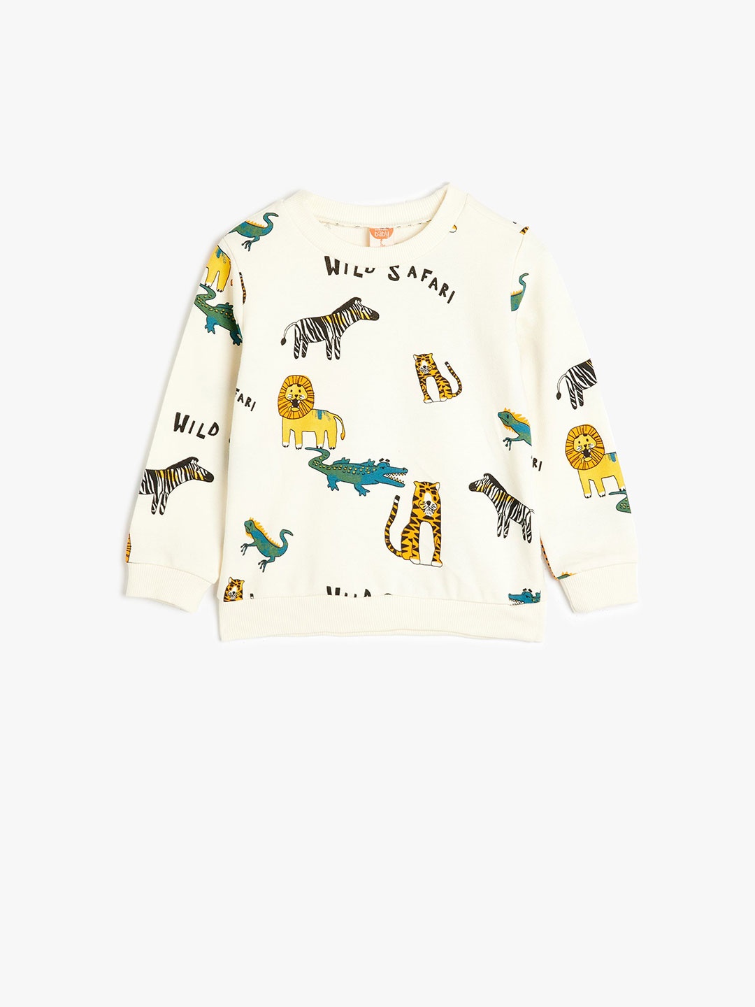 Koton Boys Graphic Printed Long Sleeves Cotton Sweatshirt, Beige
