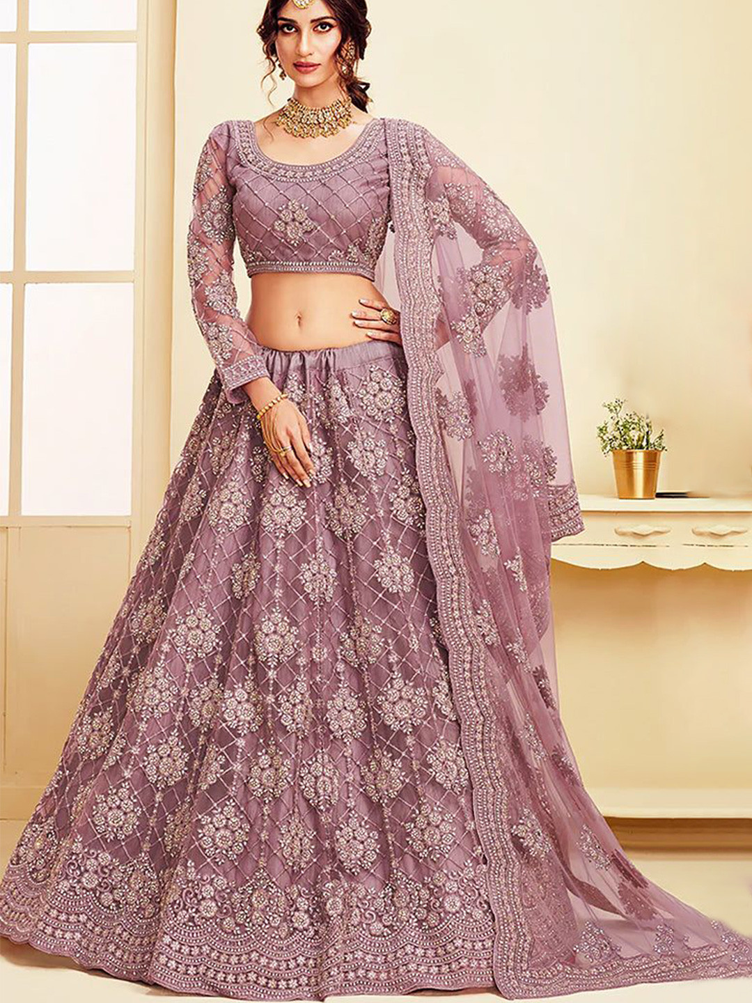 

JULEE Embroidered Semi-Stitched Lehenga & Unstitched Blouse With Dupatta, Pink