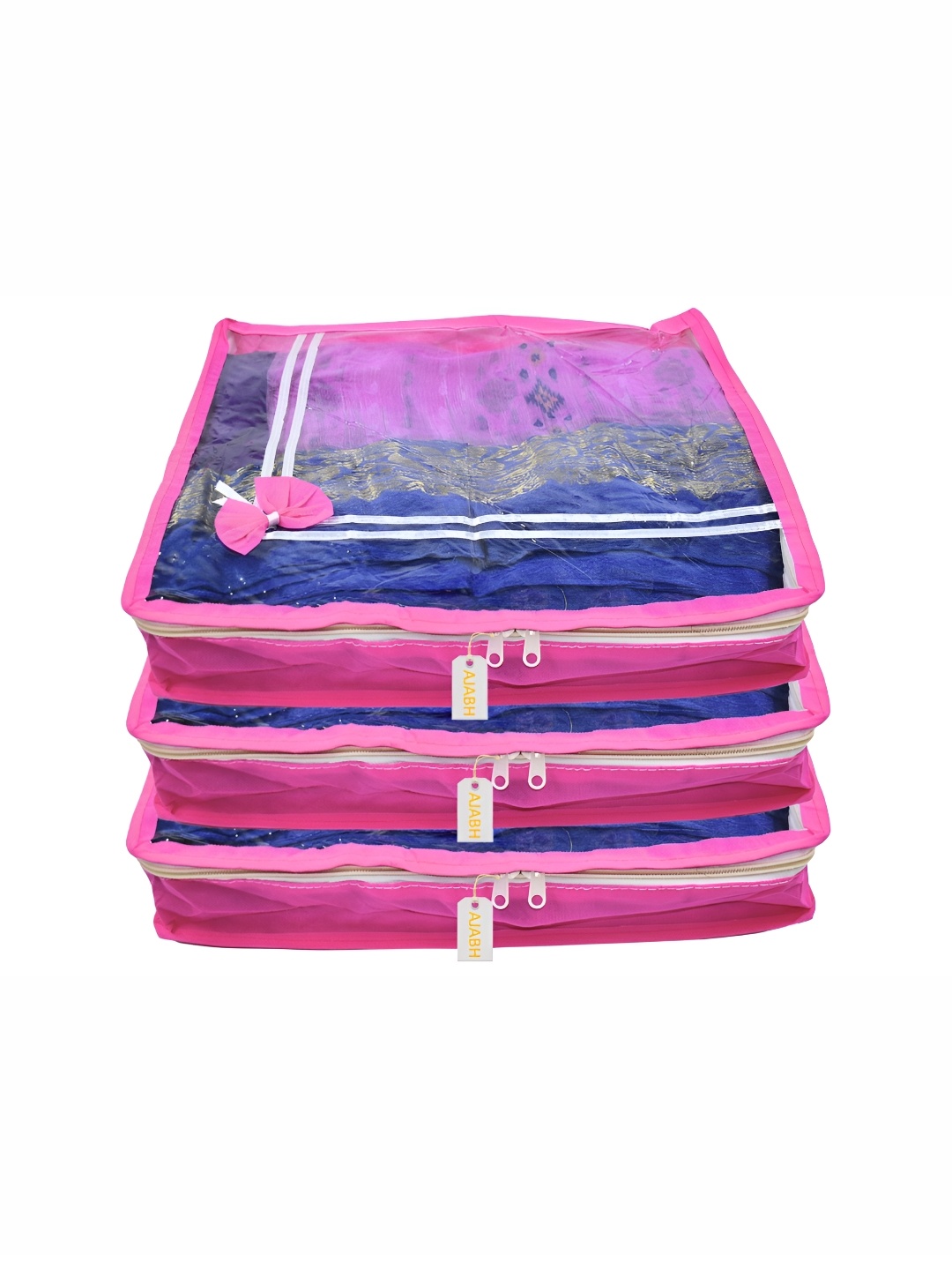 

Ajabh Pink & White 3 Pieces Non-Woven Multi-Utility Organisers