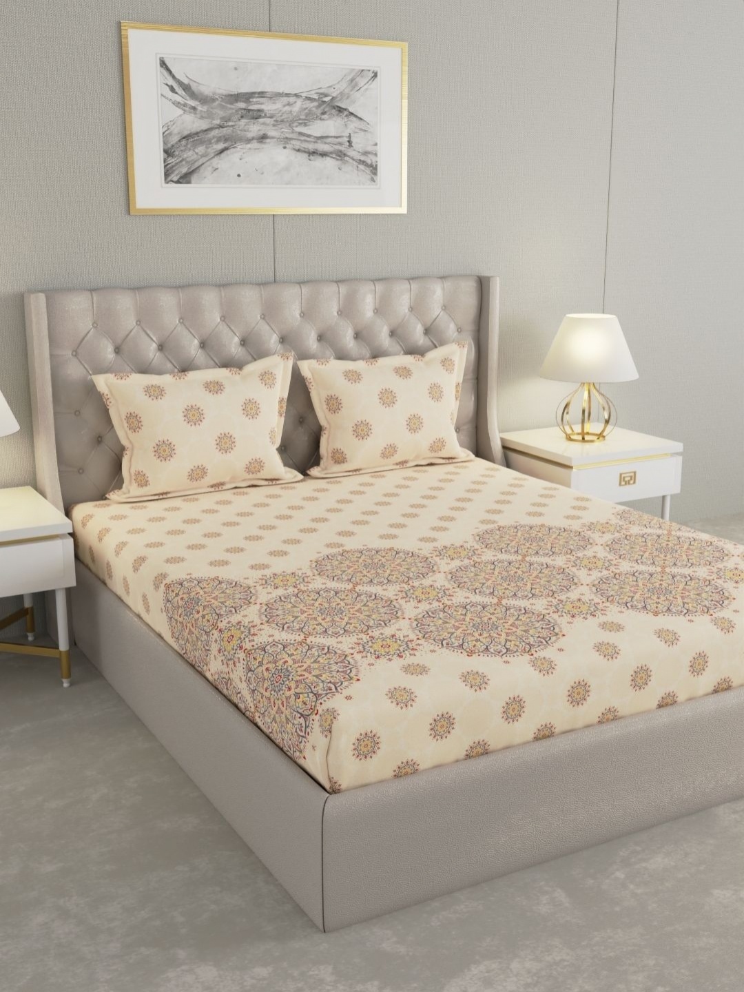

Raymond Home Beige & Red Floral 120 TC Cotton King Bedsheet Set 2.74 m X 2.74 m