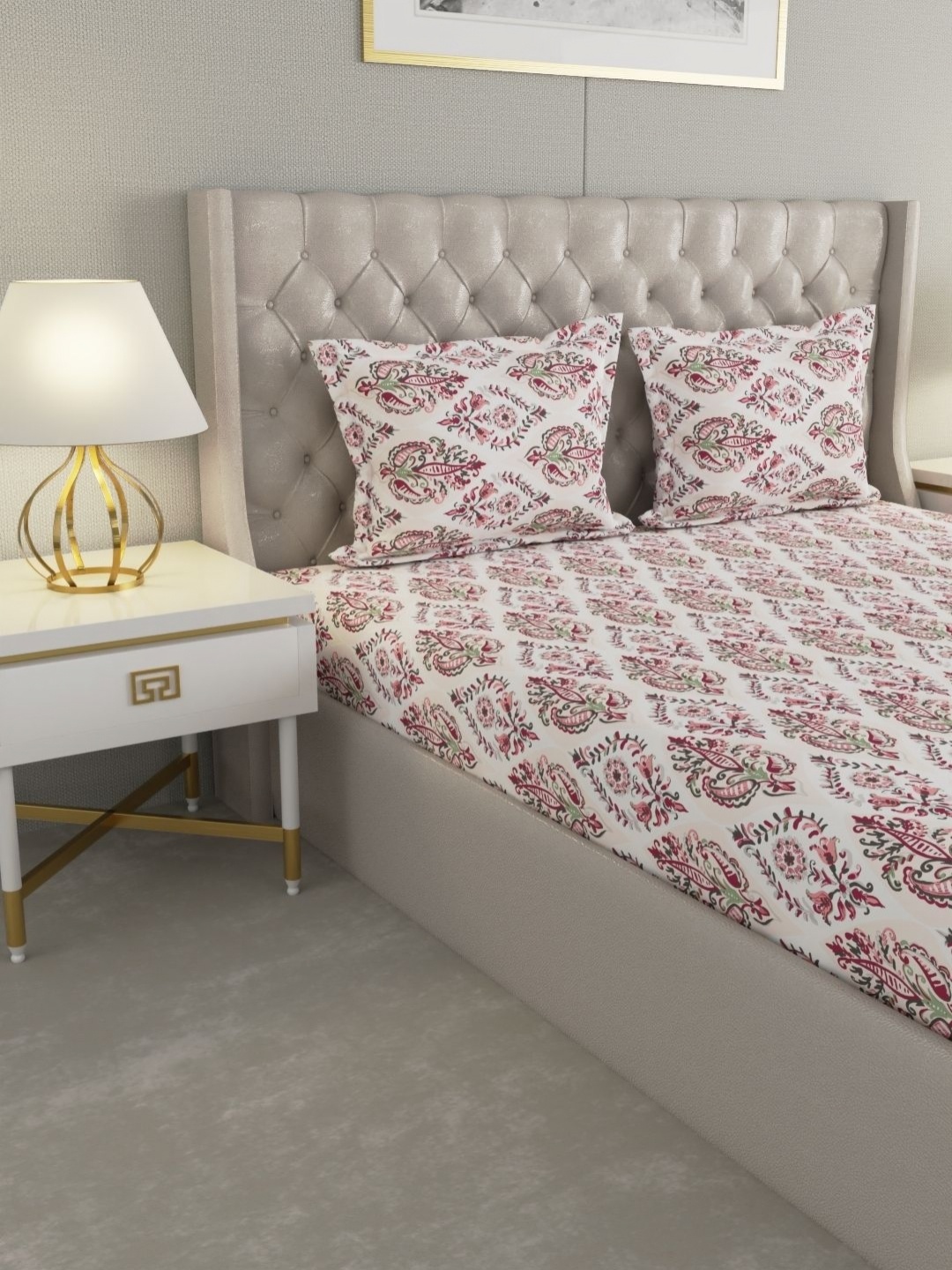 

Raymond Home Maroon & White Floral 120 TC Cotton King Bedsheet Set 2.74 m X 2.74 m