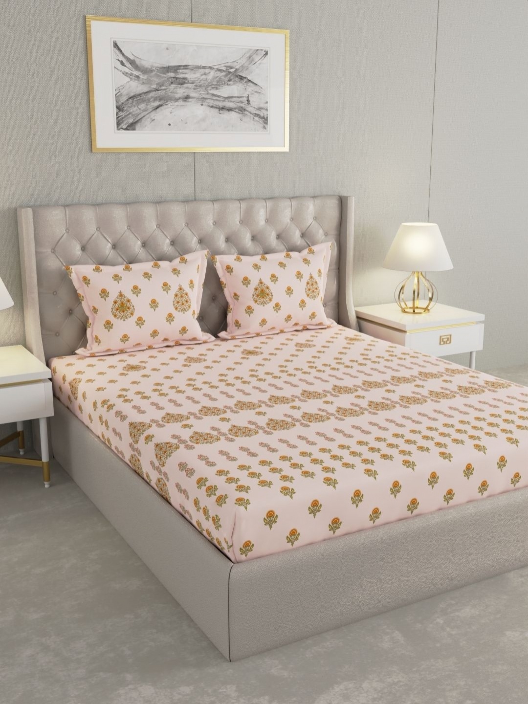 Raymond Home Pink & Orange Coloured Floral 120TC King Cotton Bedsheet Set 2.74 m X 2.74 m