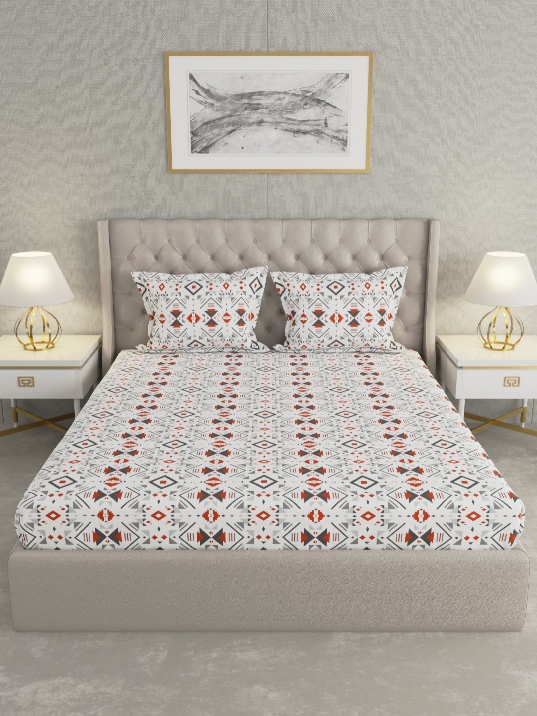 

Raymond Home Grey & Brown Geometric 120 TC Cotton King Bedsheet Set 2.74 m X 2.74 m