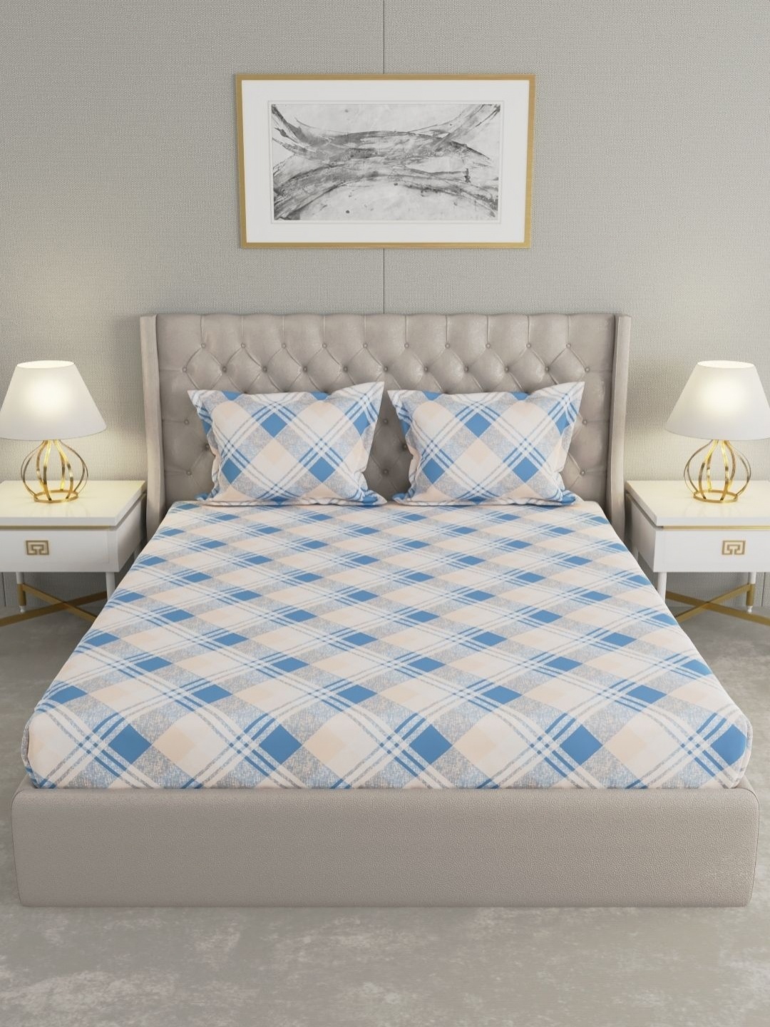 

Raymond Home Blue & Beige Geometric 120 TC Cotton King Bedsheet Set 2.74 m X 2.74 m