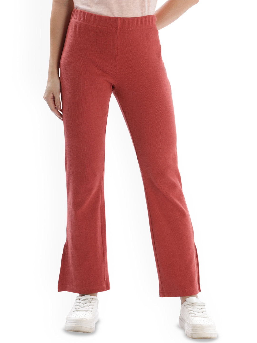 

Domin8 Women Cotton Slim Flared Fit Stretchable Track Pant, Brown