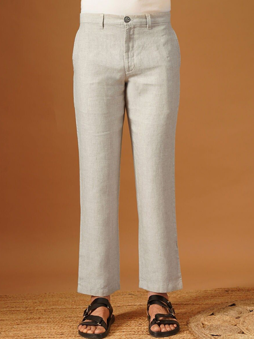 

JAYPORE Men Relaxed Straight Fit Pure Linen Ethnic Trouser, Off white