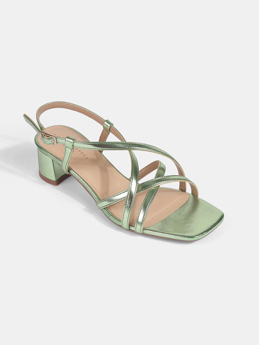 

LEMON & PEPPER Open Toe Block Heel Sandals, Green