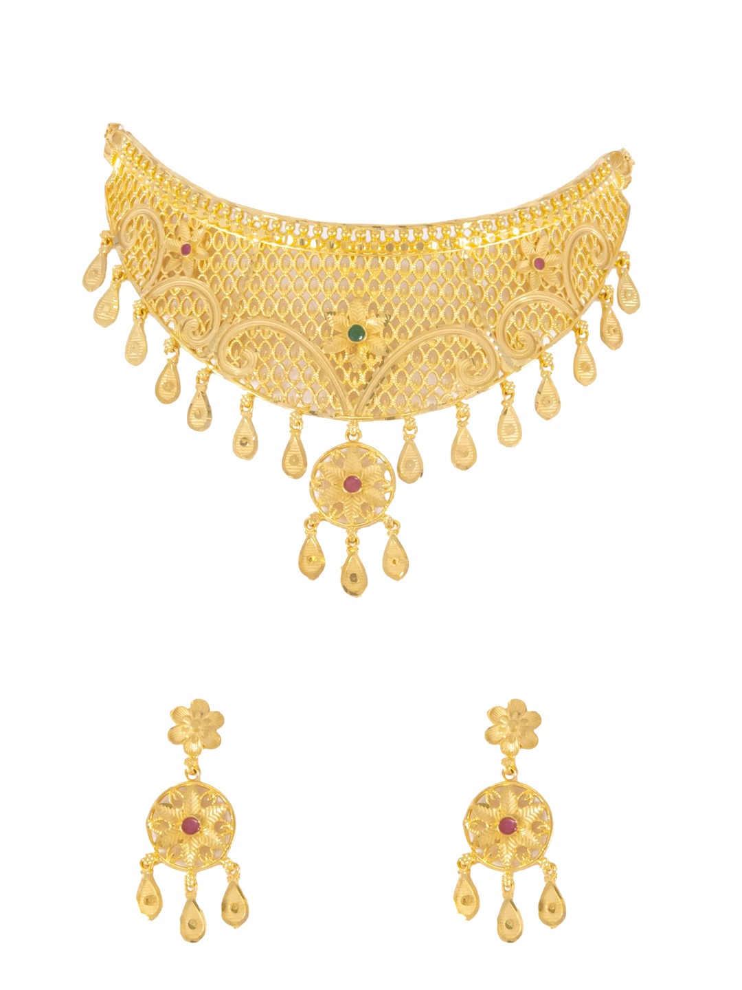

GOLD CASH Gold-Plated Stone-Studded Necklace & Earrings