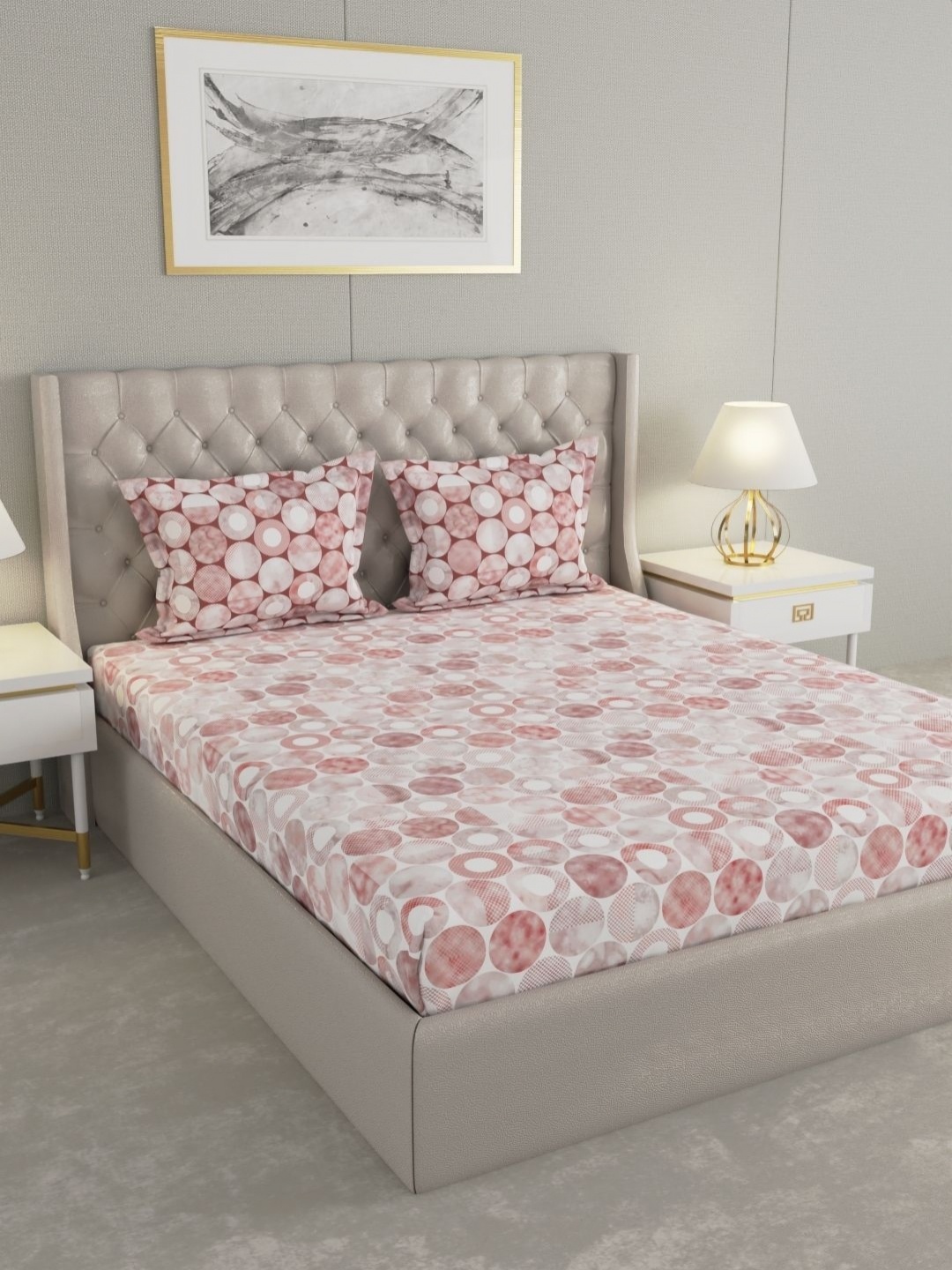 

Raymond Home Pink & White Geometric 120 TC Cotton Queen Bedsheet Set 2.24 m X 2.54 m