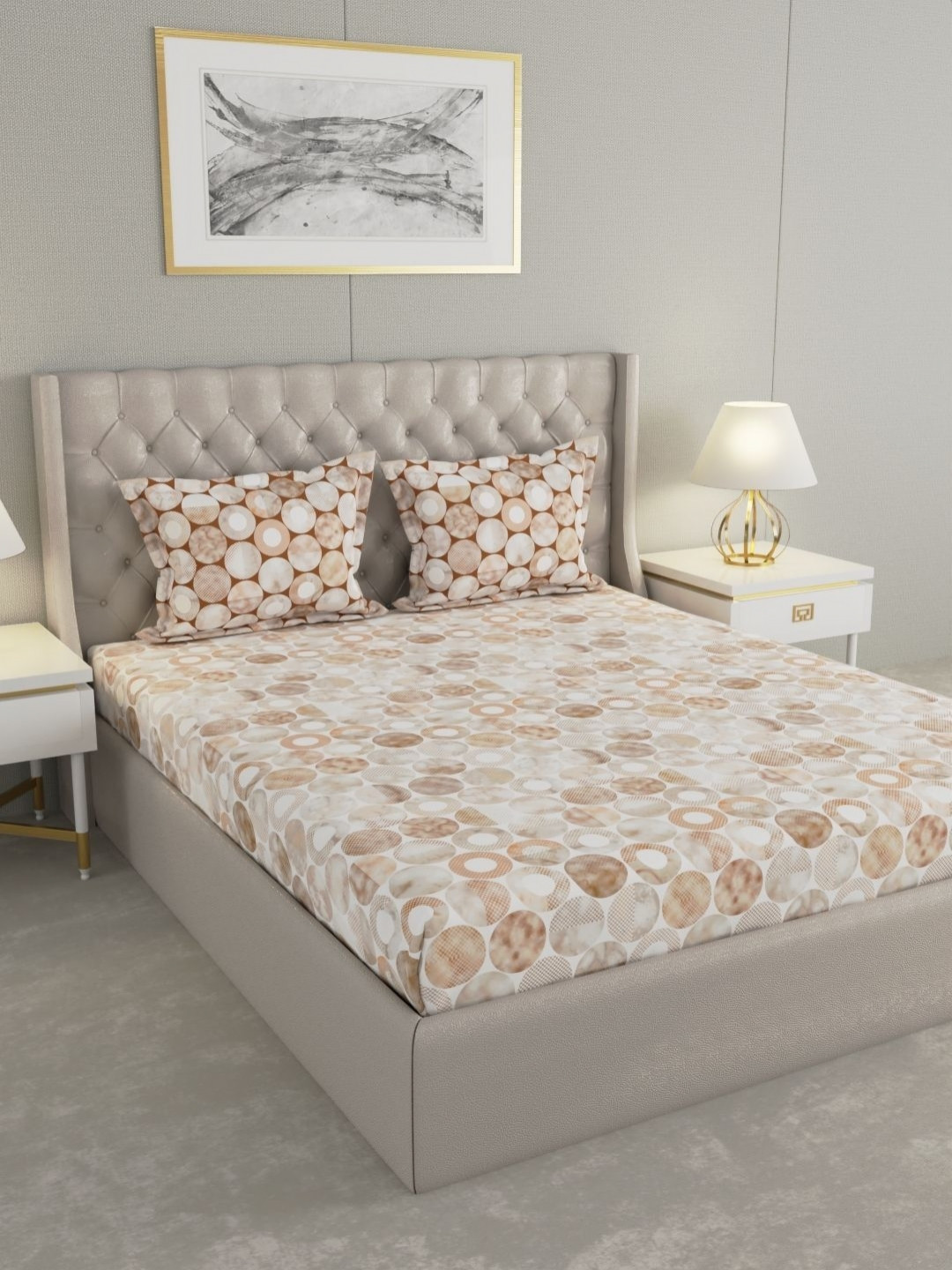 

Raymond Home Brown Geometric 120 TC Cotton Queen Bedsheet Set 2.24 m X 2.54 m