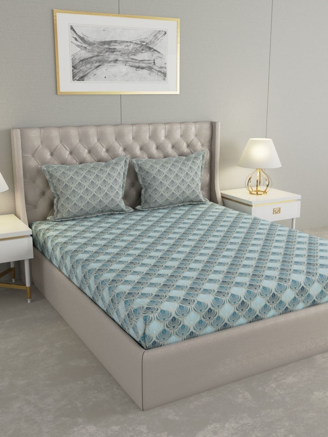 

Raymond Home Blue Floral 120 TC Cotton Queen Bedsheet Set 2.24 m X 2.54 m