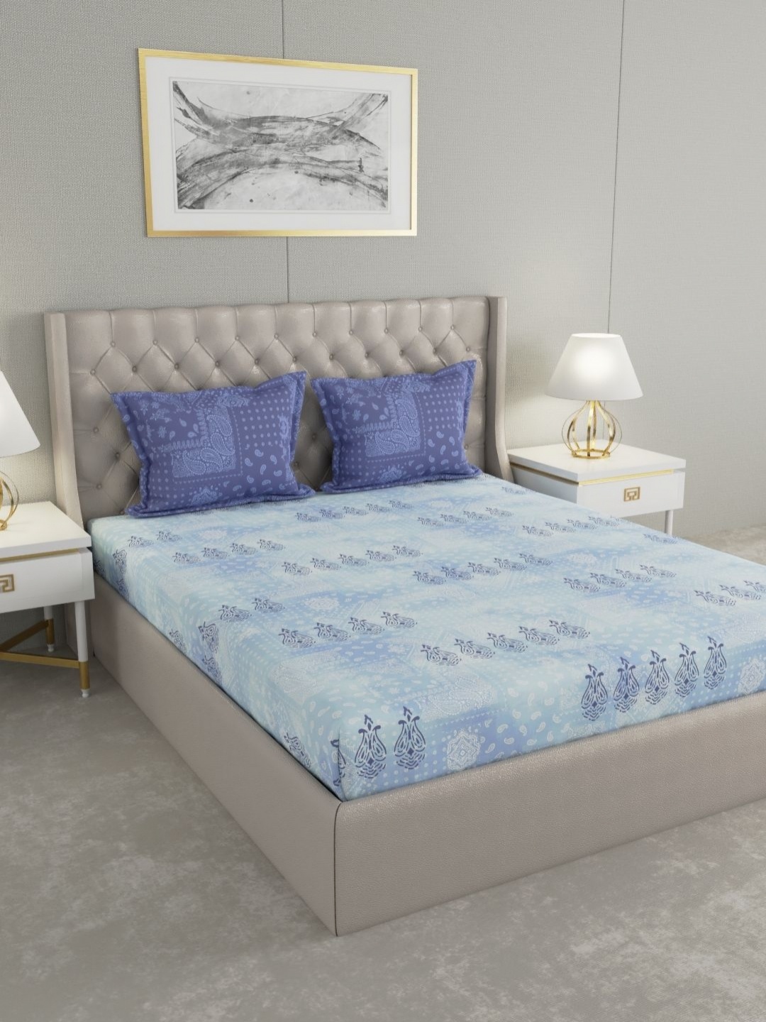 Raymond Home Blue Floral 120 TC Cotton Queen Bedsheet Set 2.24 m X 2.54 m