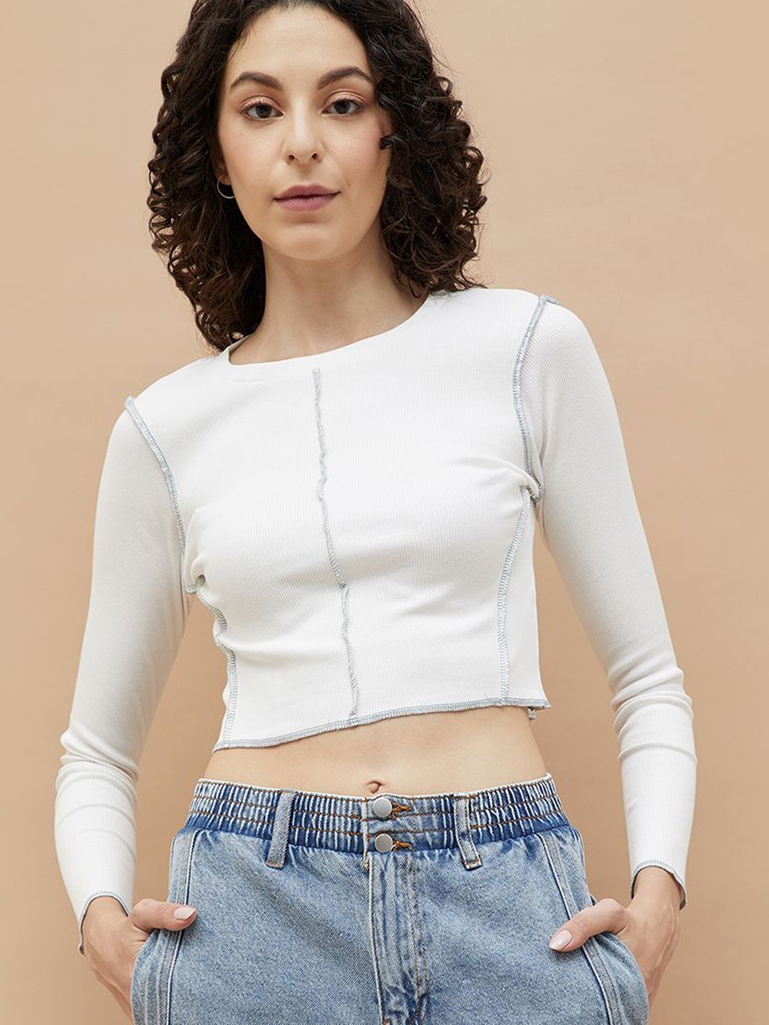

Ginger by Lifestyle Women Solid Round Neck Cotton Slim Fit T-shirt, White