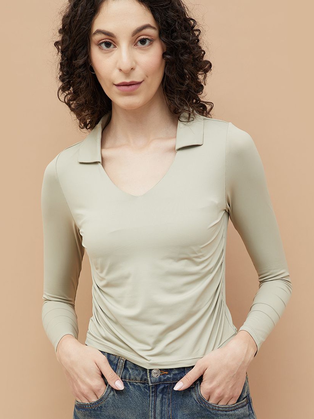 

Ginger by Lifestyle Women Solid Polo Collar T-shirt, Grey