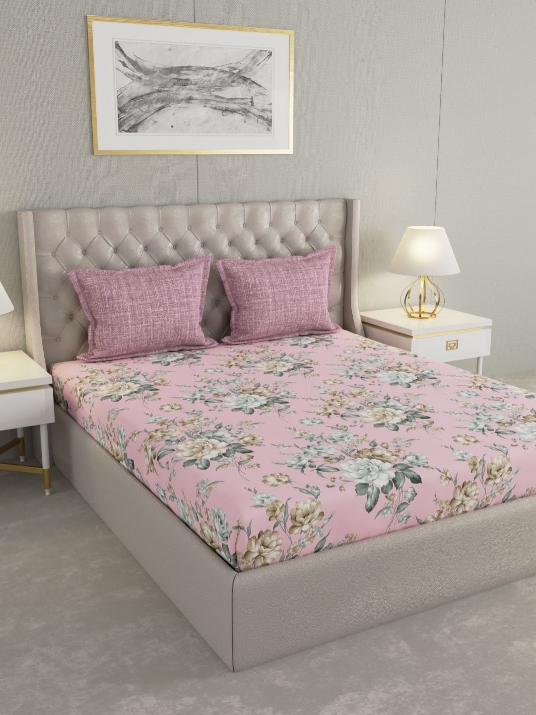 

Raymond Home Mauve & Grey Floral 120 TC Cotton Queen Bedsheet Set 2.24 m X 2.54 m