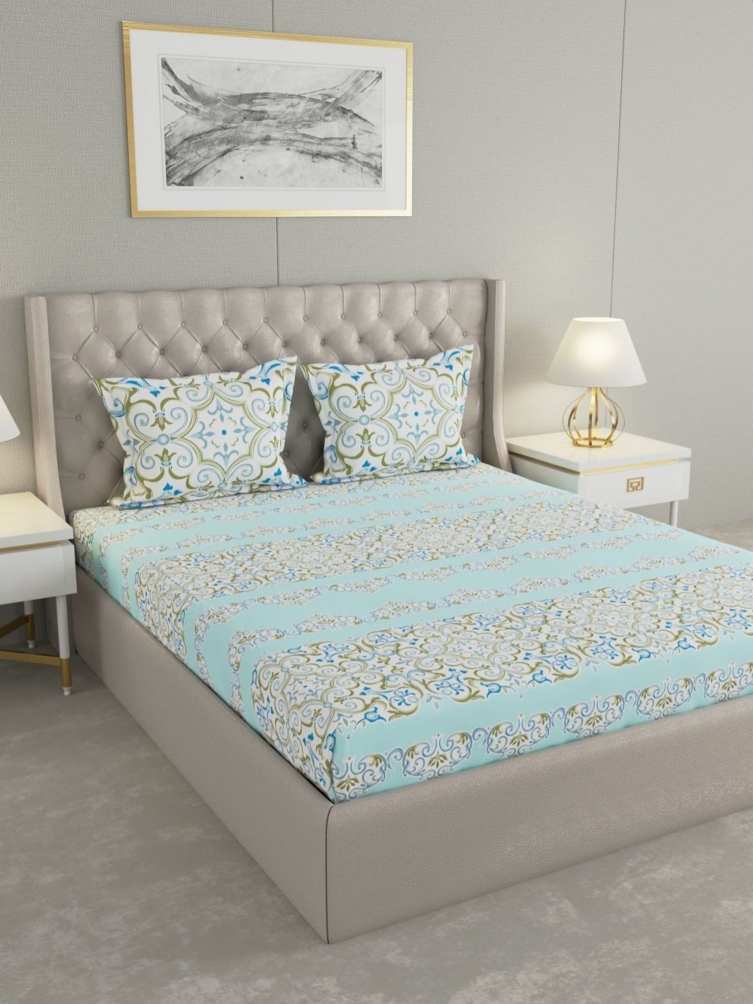 

Raymond Home Blue & White Floral 120 TC Cotton Queen Bedsheet Set 2.24 m X 2.54 m