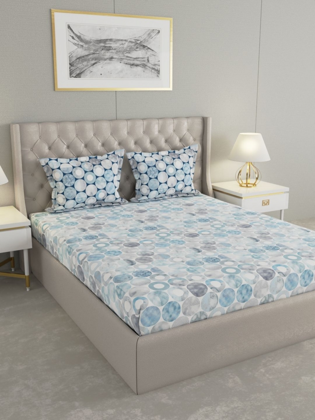 

Raymond Home Blue & Grey Geometric 120 TC Cotton Queen Bedsheet Set 2.24 m X 2.54 m