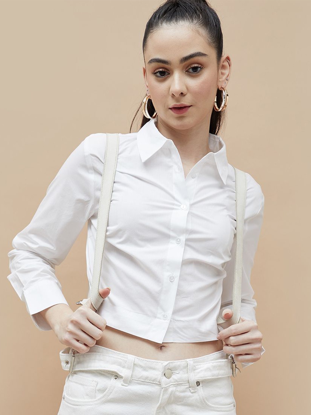 

Ginger by Lifestyle Women Spread Collar Solid Cotton Casual Shirt, White
