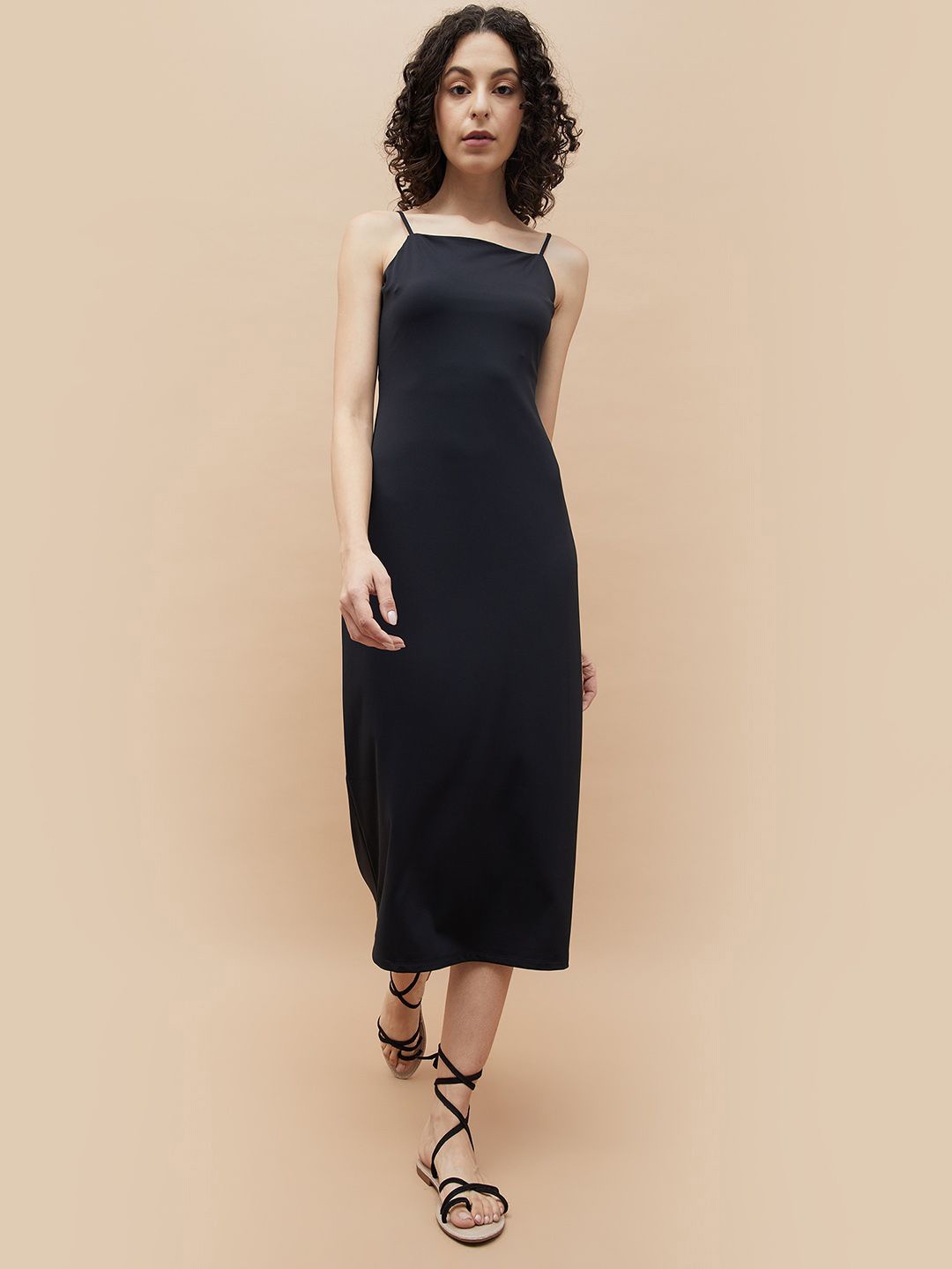 Ginger by Lifestyle Women Shoulder Straps A-Line Dress, Black