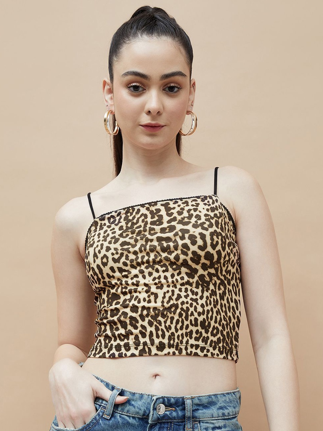 

Ginger by Lifestyle Women Animal Printed Fitted Top, Brown