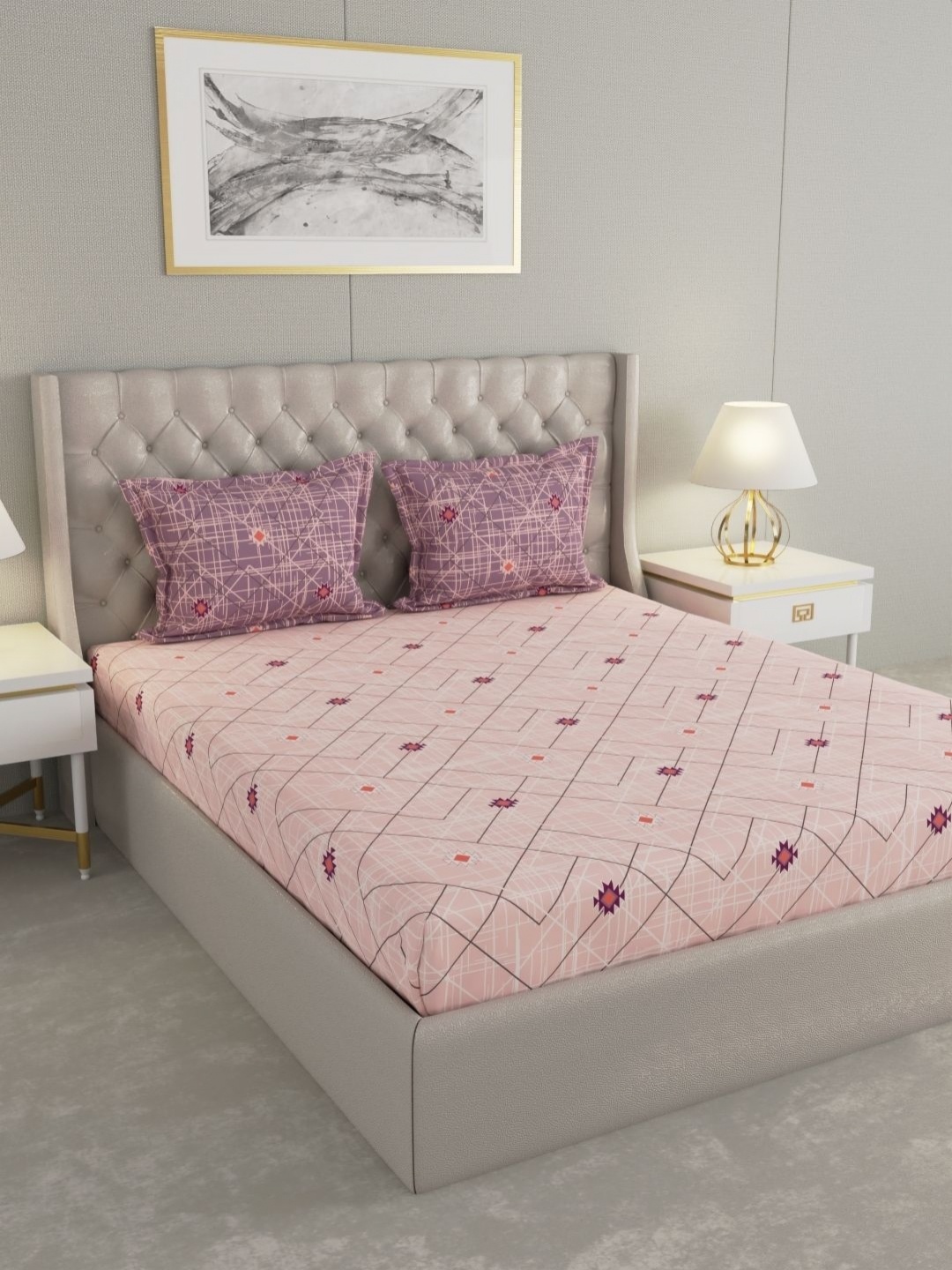 

Raymond Home Mauve & Brown Geometric 120 TC Cotton Queen Bedsheet Set 2.24 m X 2.54 m
