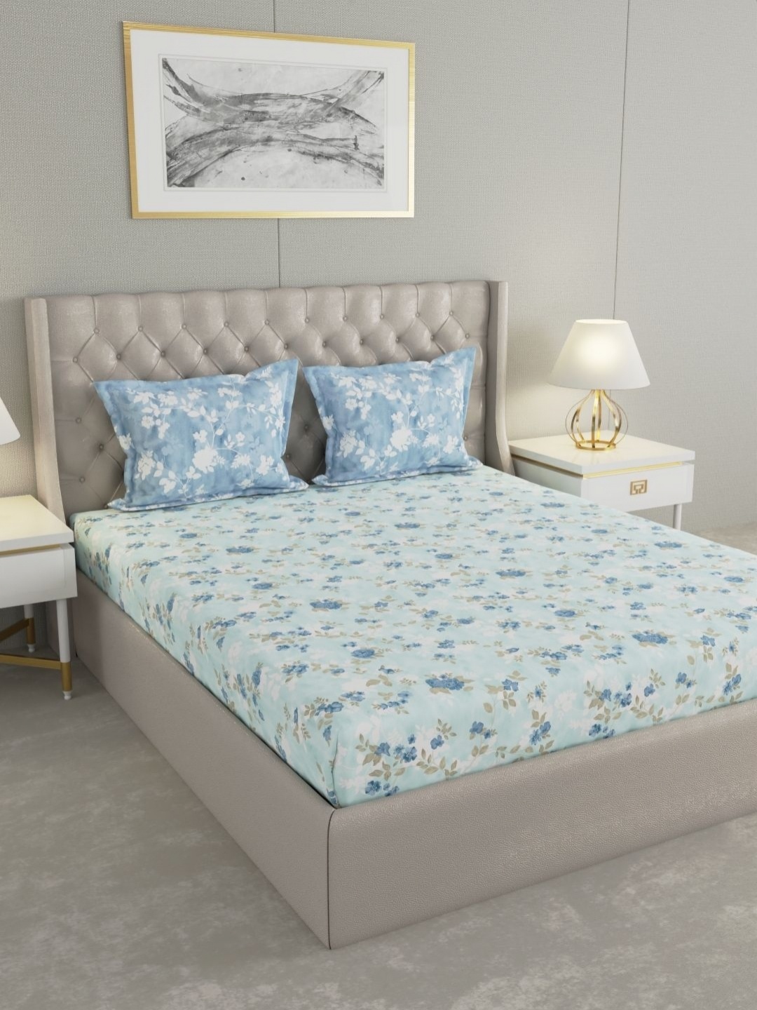 

Raymond Home Blue & Brown Floral 120 TC Cotton Queen Bedsheet Set 2.24 m X 2.54 m
