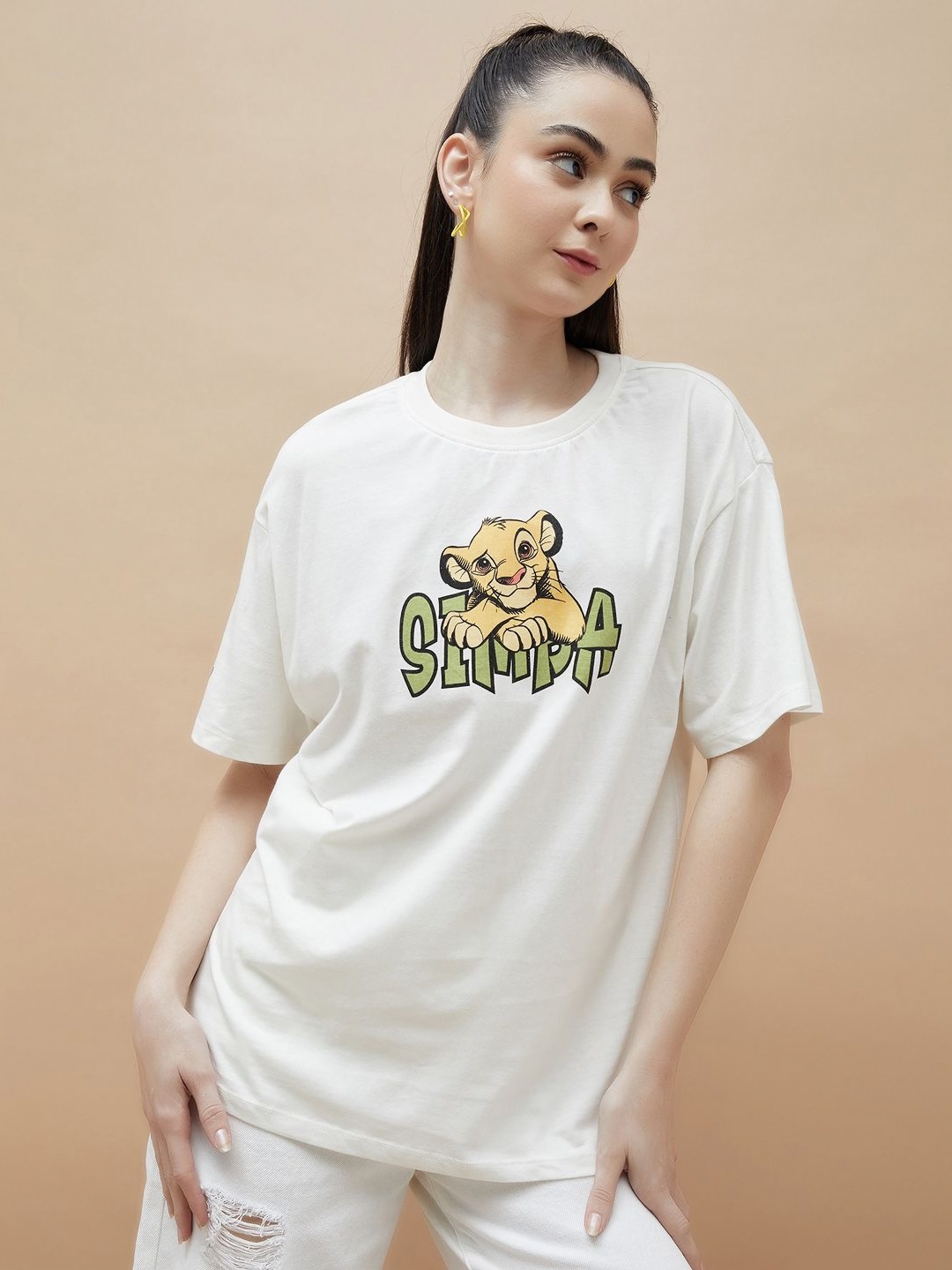 

Ginger by Lifestyle Women Lion King Printed T Shirt, Off white