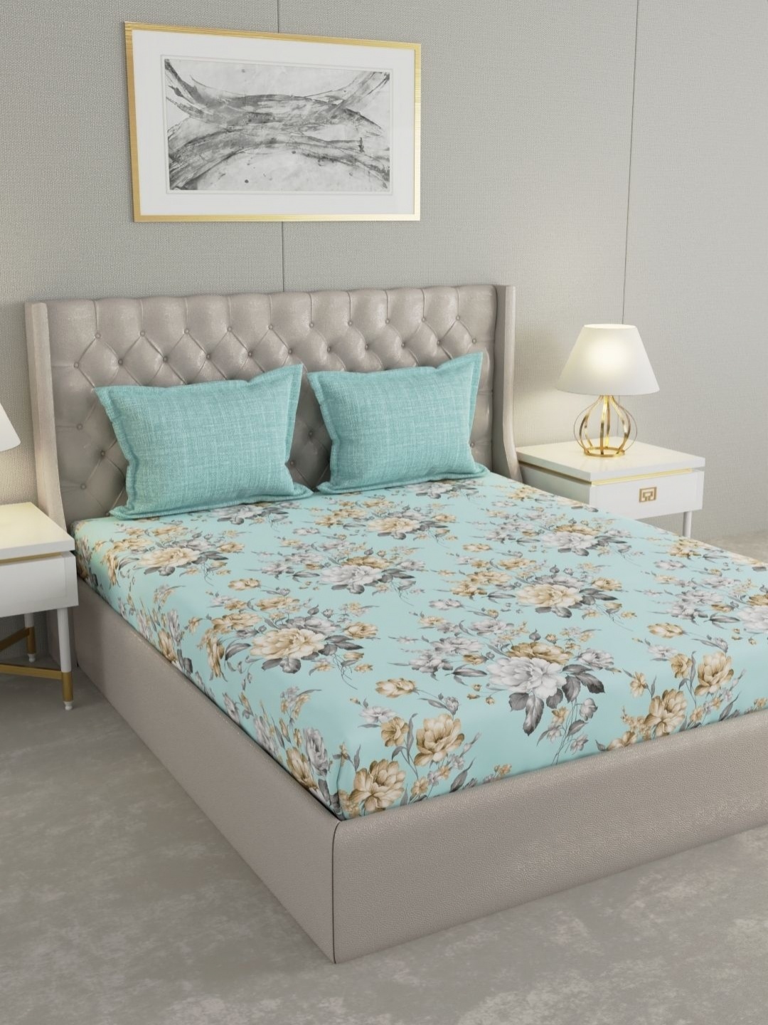 

Raymond Home Blue & Grey Floral 120 TC Cotton Queen Bedsheet Set 2.24 m X 2.54 m