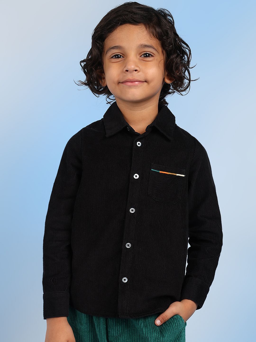 

BAESD Boys Relaxed Spread Collar Textured Cotton Relaxed Fit Casual Shirt, Black