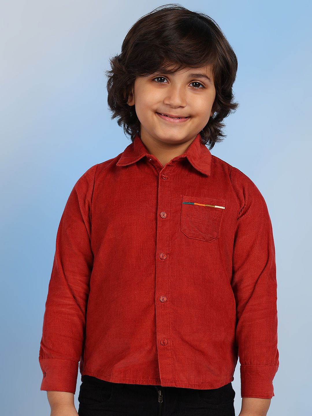 

BAESD Boys Relaxed Fit Spread Collar Textured Casual Shirt, Red
