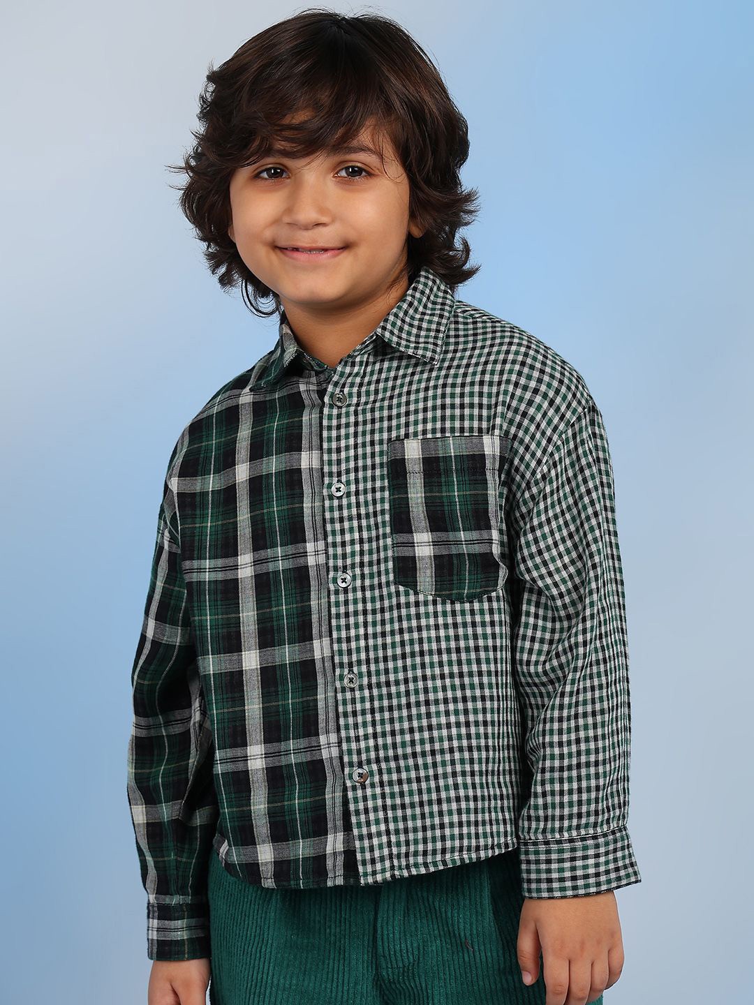 

BAESD Boys Relaxed Spread Collar Checked Cotton Relaxed Fit Casual Shirt, Green