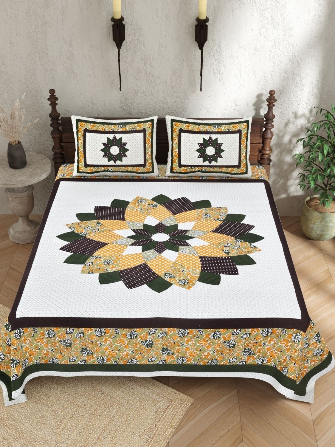 

JAIPUR PRIME White Floral Printed Pure Cotton 210 TC King Bedsheet Set 2.74 x 2.54 m