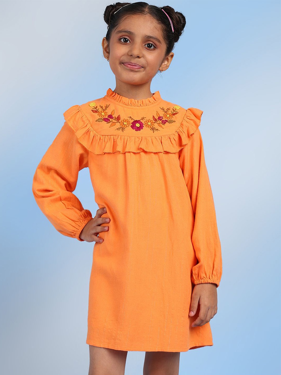 

BAESD Girls Embroidered Ruffles A-Line Dress, Orange