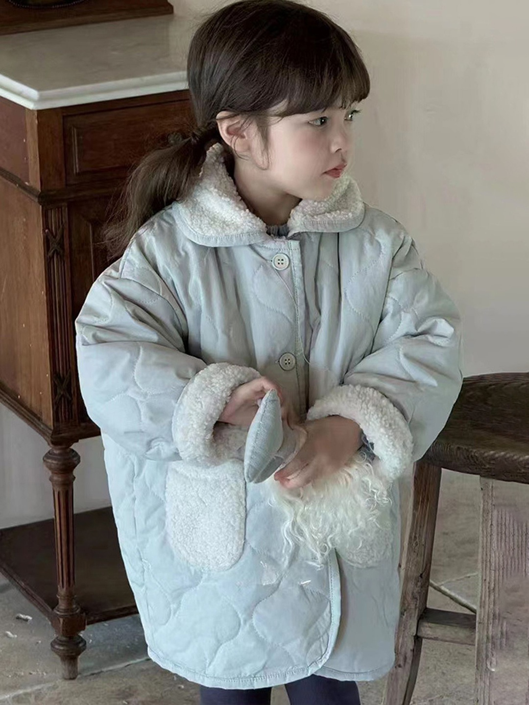 

LULU & SKY Girls Spread Collar Solid Cotton Casual Parka Jacket, Sea green
