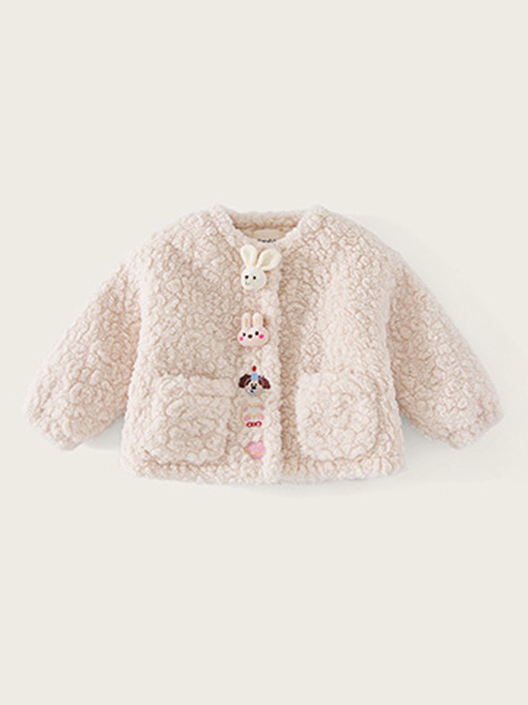 

LULU & SKY Girls Collarless Self Design Casual Parka Jacket, Beige