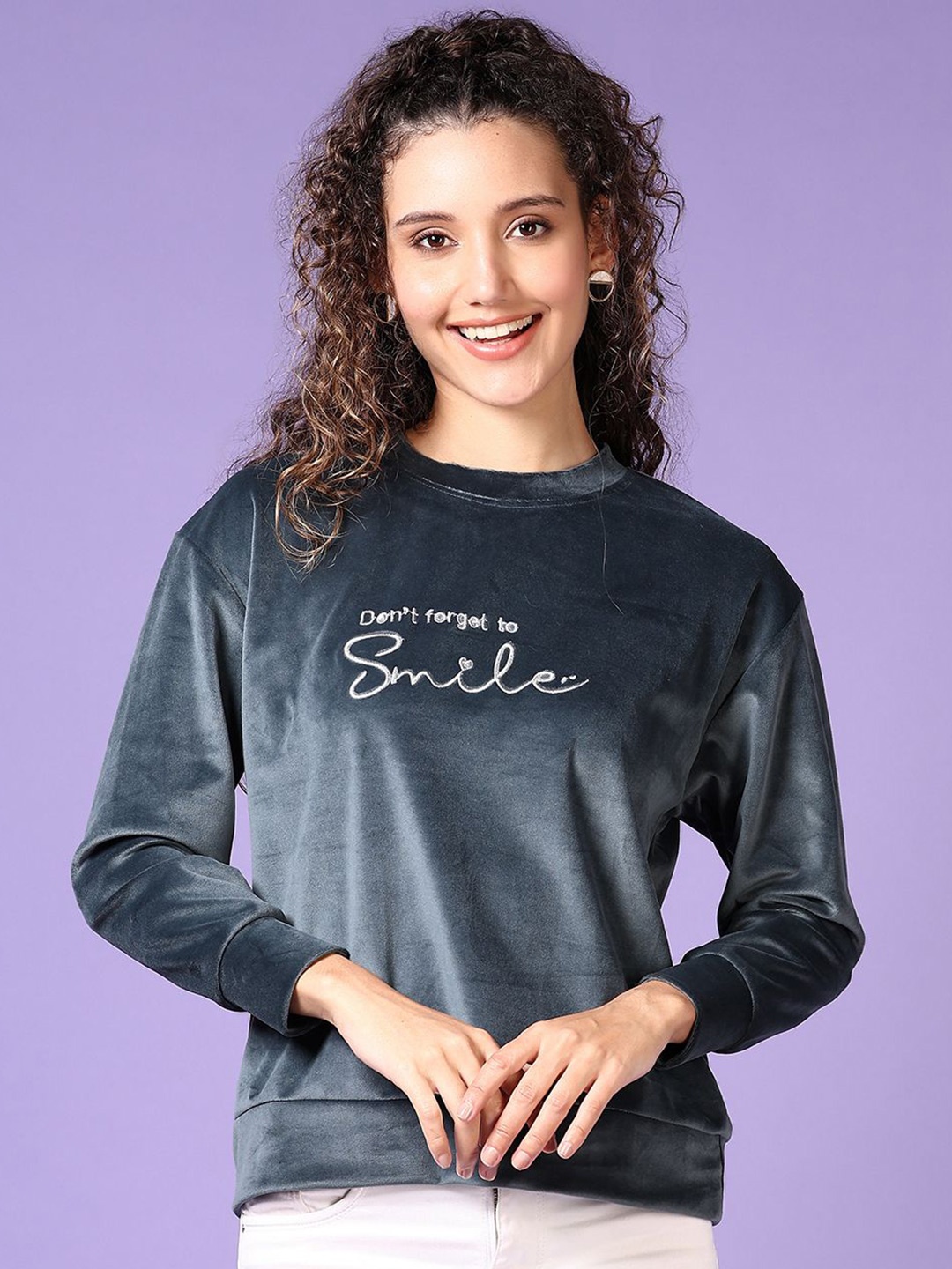 

V-Mart Women Typography Printed Pullover Sweatshirt, Grey