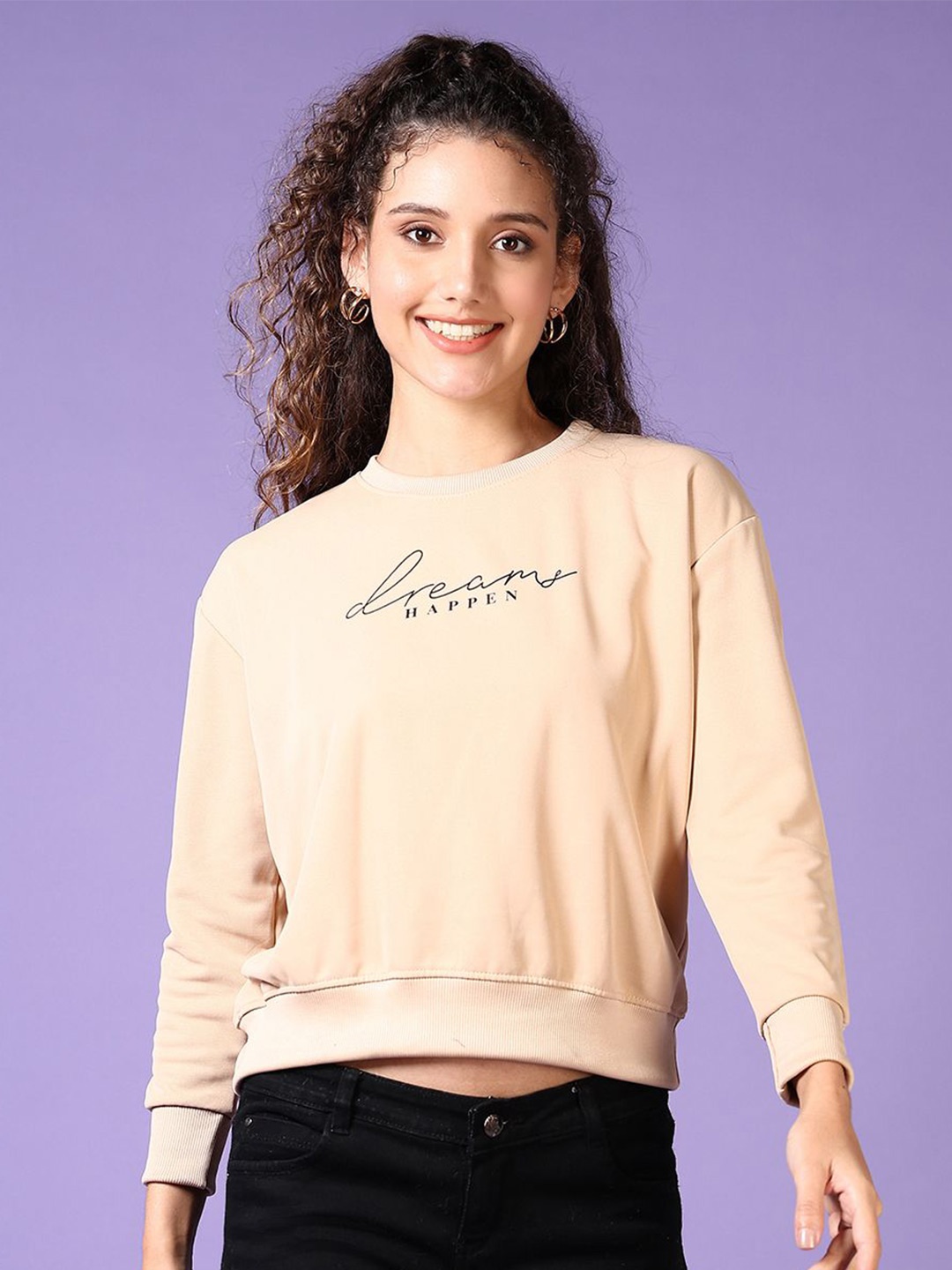 

V-Mart Women Round Neck Sweatshirt, Beige