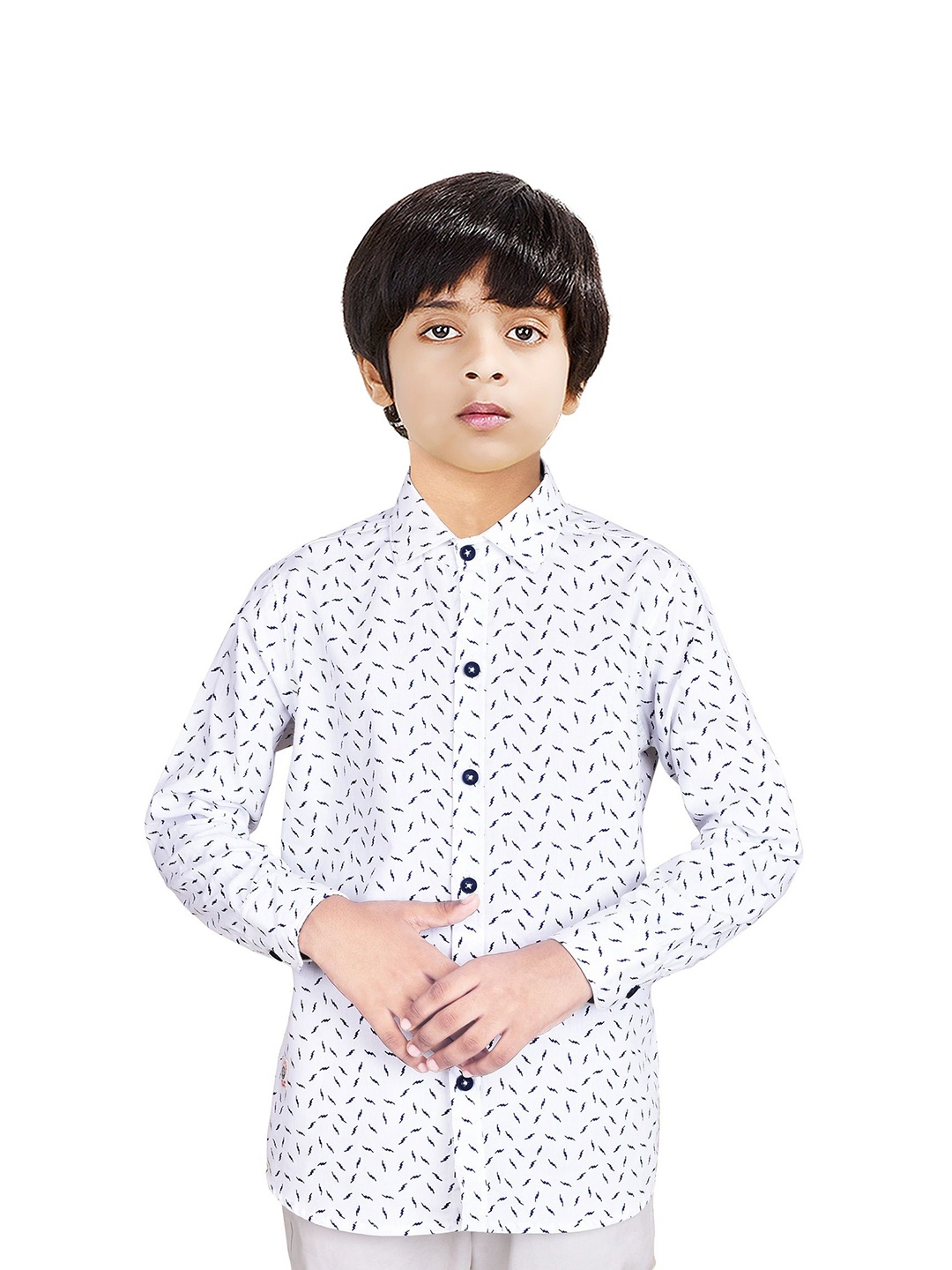 

MADE IN THE SHADE Boys Spread Collar Conversational Printed Cotton Casual Shirt, White