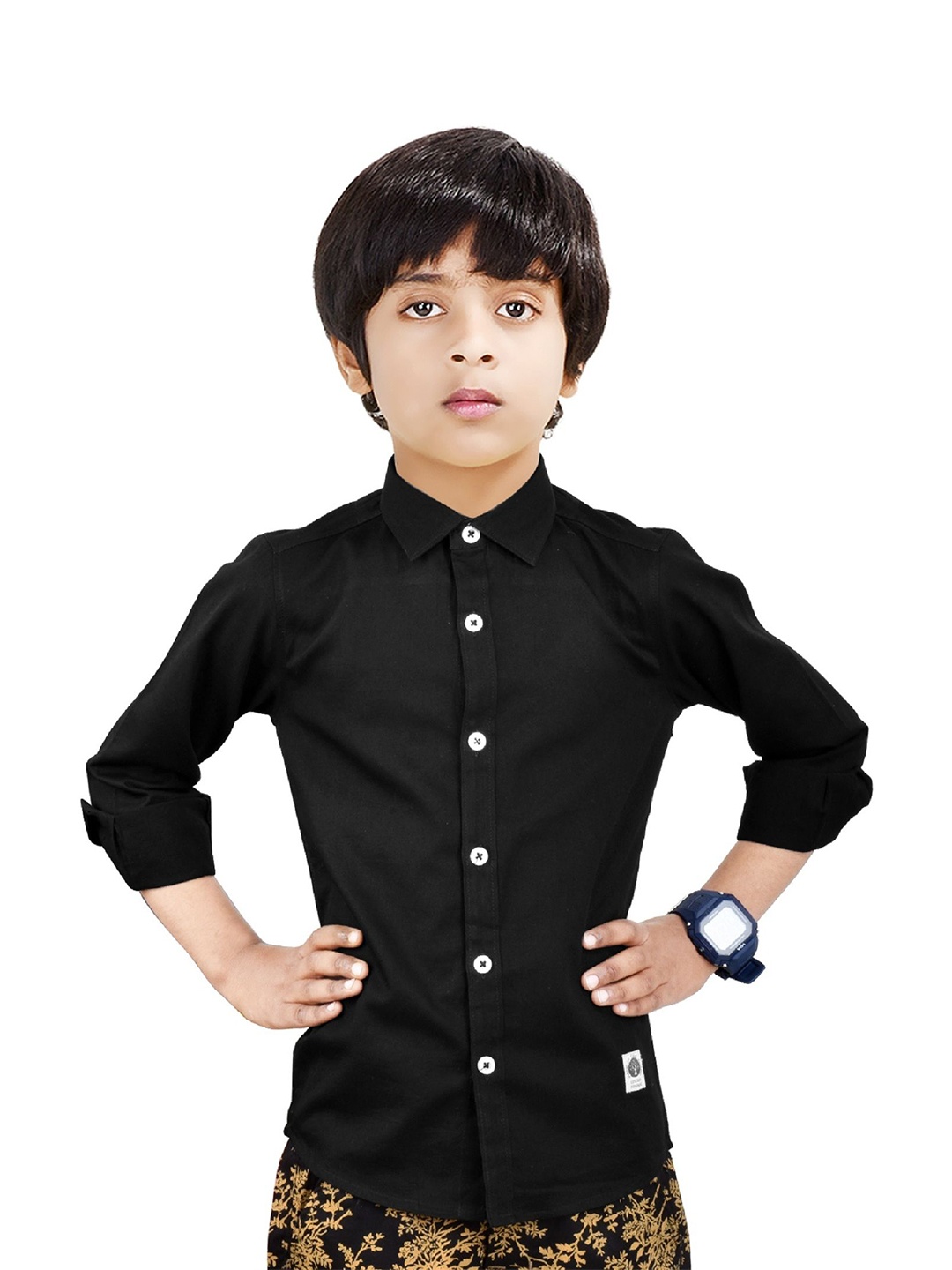 MADE IN THE SHADE Boys Spread Collar Solid Cotton Casual Shirt, Black